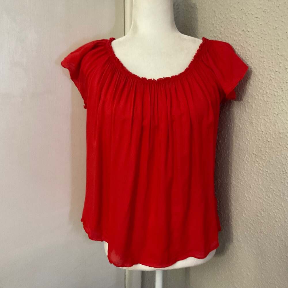 Valija Red Ruffle Neck Flutter Sleeve Blouse  S/M Balletcore Boho Coquette Girl